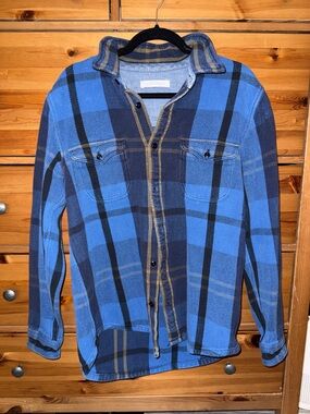 Outerknown Navy and Tan Plaid Shirt Jacket